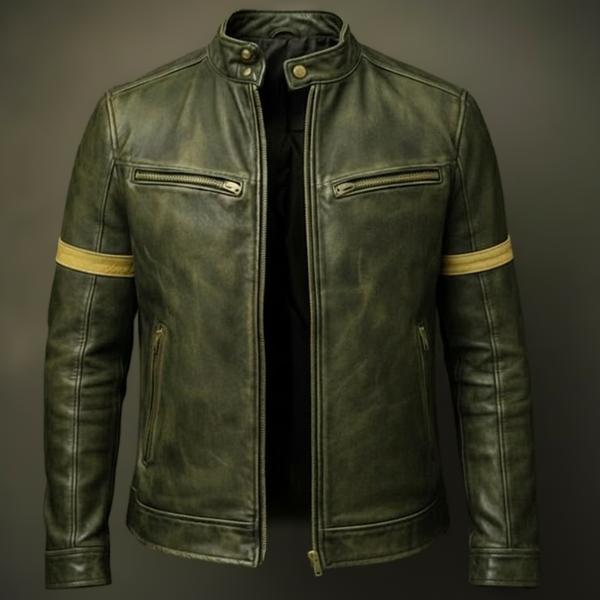 Vintage Olive Racer Leather Jacket