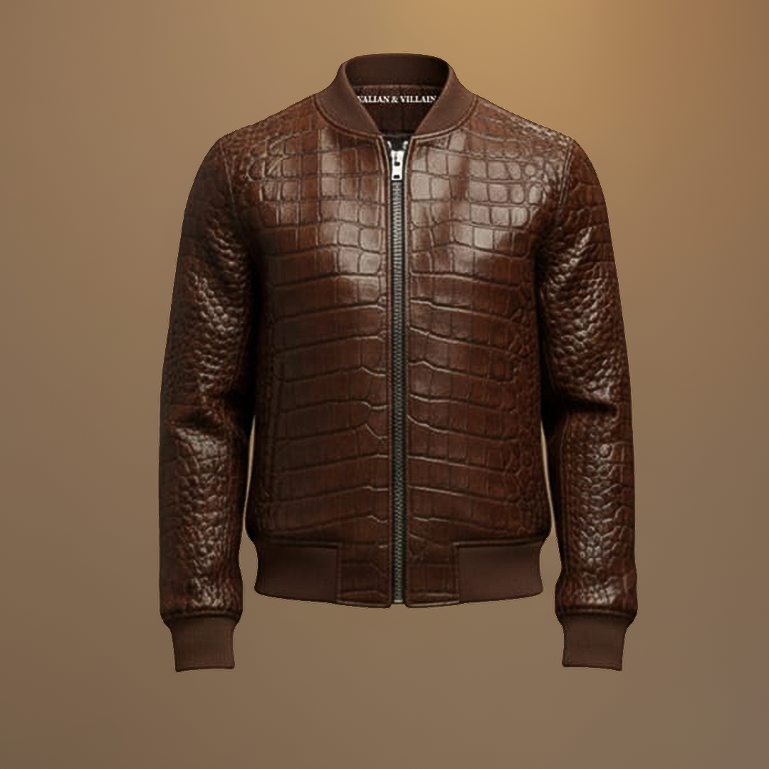 Men’s Croc Leather Bomber Jacket