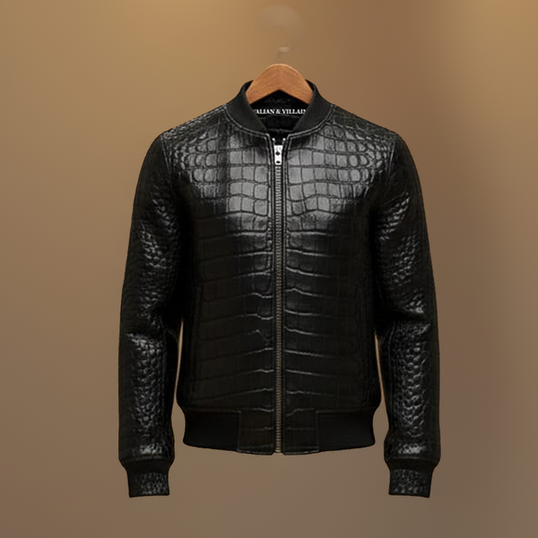 Men’s Croc Leather Bomber Jacket