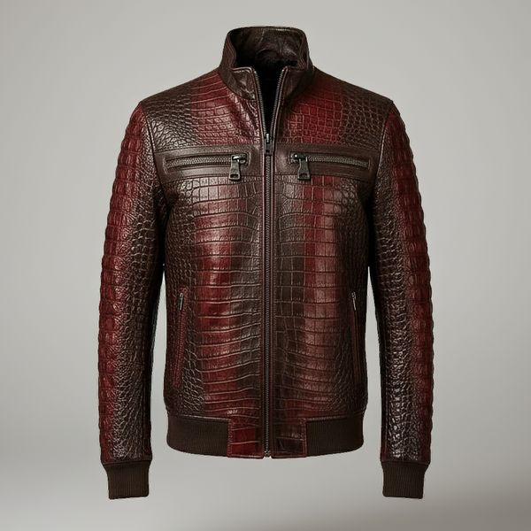 Croc Texture Leather Jacket