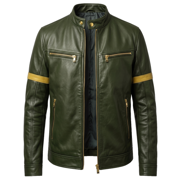 Vintage Olive Racer Leather Jacket